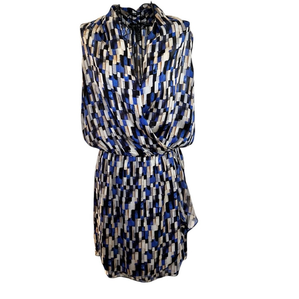 White House Black Market Sleeveless Geo Print Faux Wrap Mini Dress Size 6.